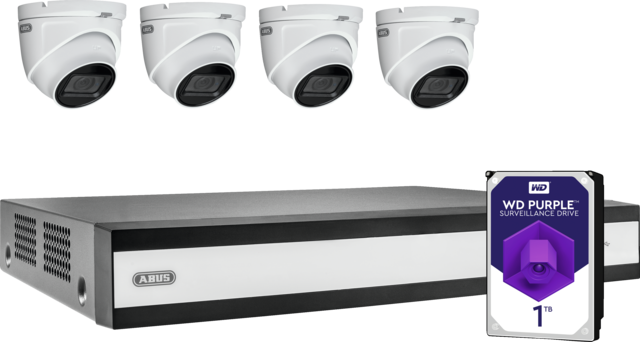 Kit complet ABUS avec enregistreur vidéo hybride et 4 caméras Mini-Dome analogiques