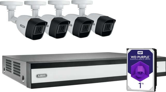 ABUS komplet sæt med hybrid-videooptager og 4 analoge mini-tube-kameraer