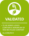 72-30 SERIES LOCKS CONTAIN A MINIMUM OF 76% RECYCLED CONTENT UL.COM/ECV