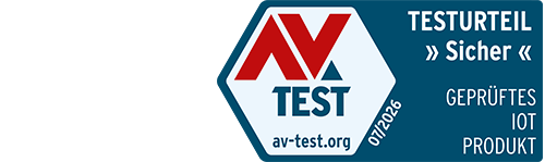 AV-Test Siegel: Testurteil "sicher" geprüftes IoT Produkt 07/2026 av-test.org