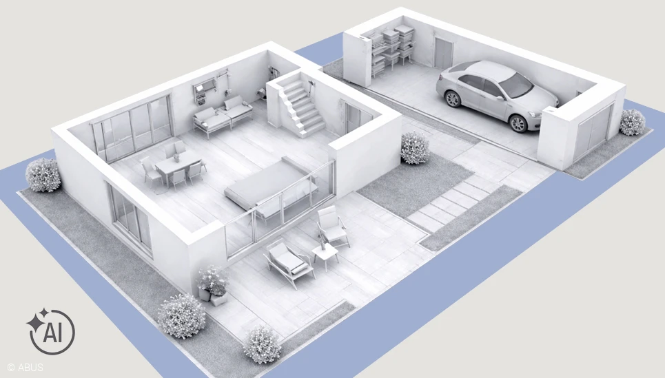 Grundriß eines Einfamilienhauses mit Garage © ABUS