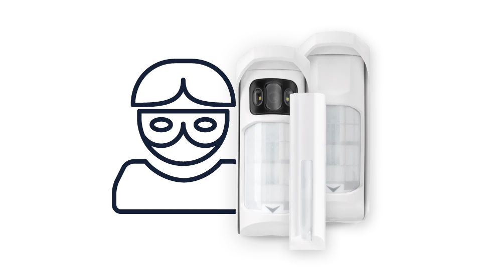 Drawing of a burglar next to Comfion Pro detectors.