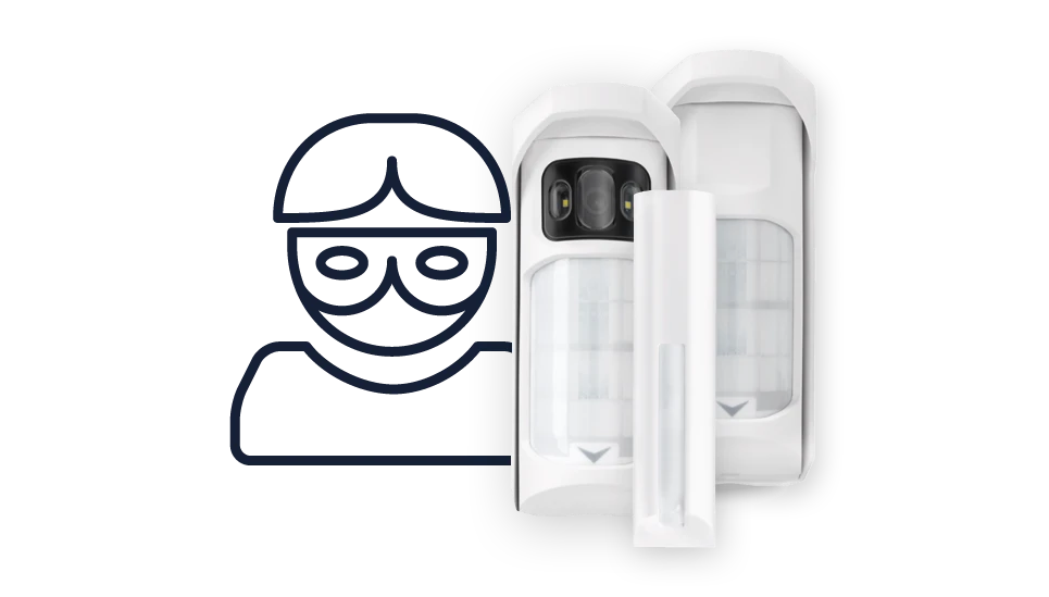 Zeichnung eines Einbrechers neben Comfion-Meldern