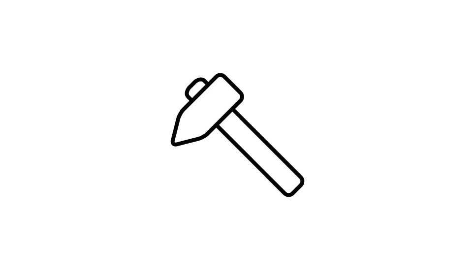 Icon Feldtest: Umrisszeichnung eines Hammers, Linienfarbe schwarz