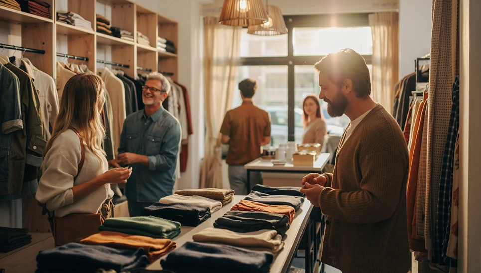 Ein Kleidungsgeschäft mit Kunden.