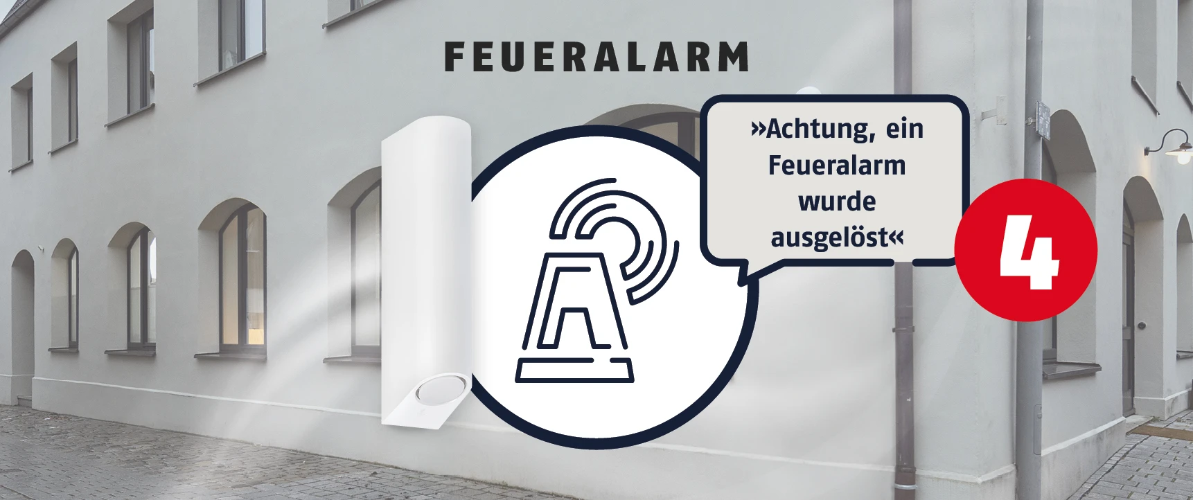 Alarm auf allen Signalgebern und Sprachausgabe über die Innensirene