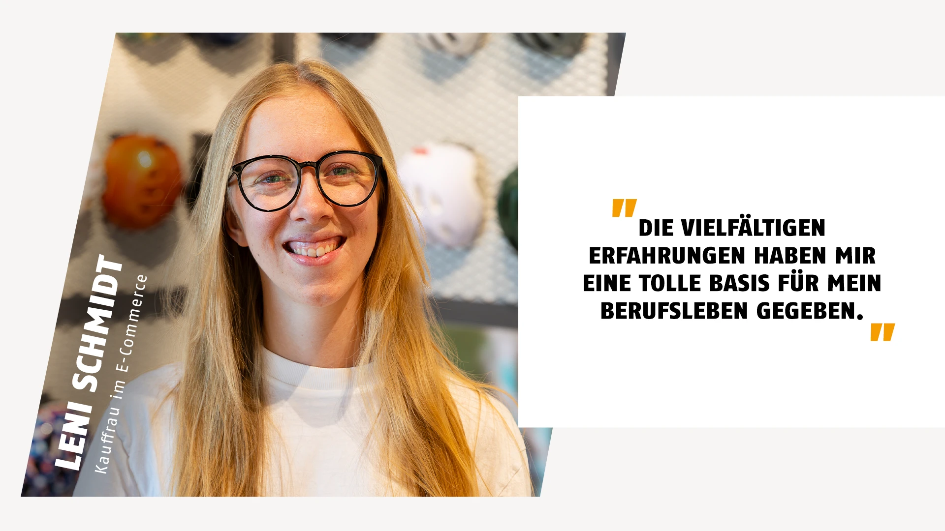 Porträt einer Kauffrau im E-Commerce bei ABUS mit Zitat über ihre Ausbildung © ABUS