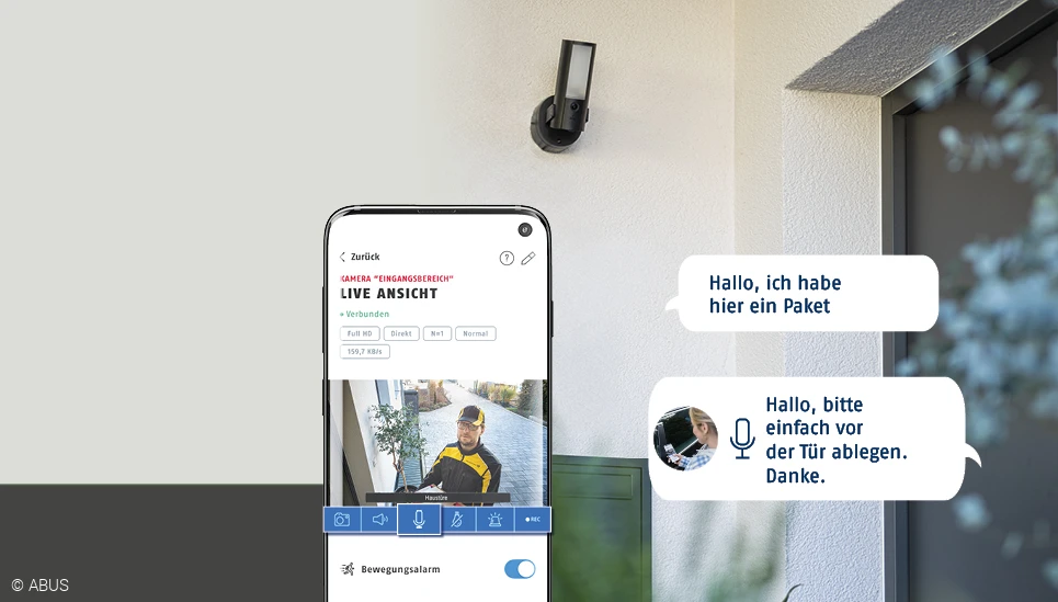 Nutzen Sie die Gegensprechfunktion, bevor Sie entscheiden, ob Sie die Haustüre öffnen möchten. © ABUS