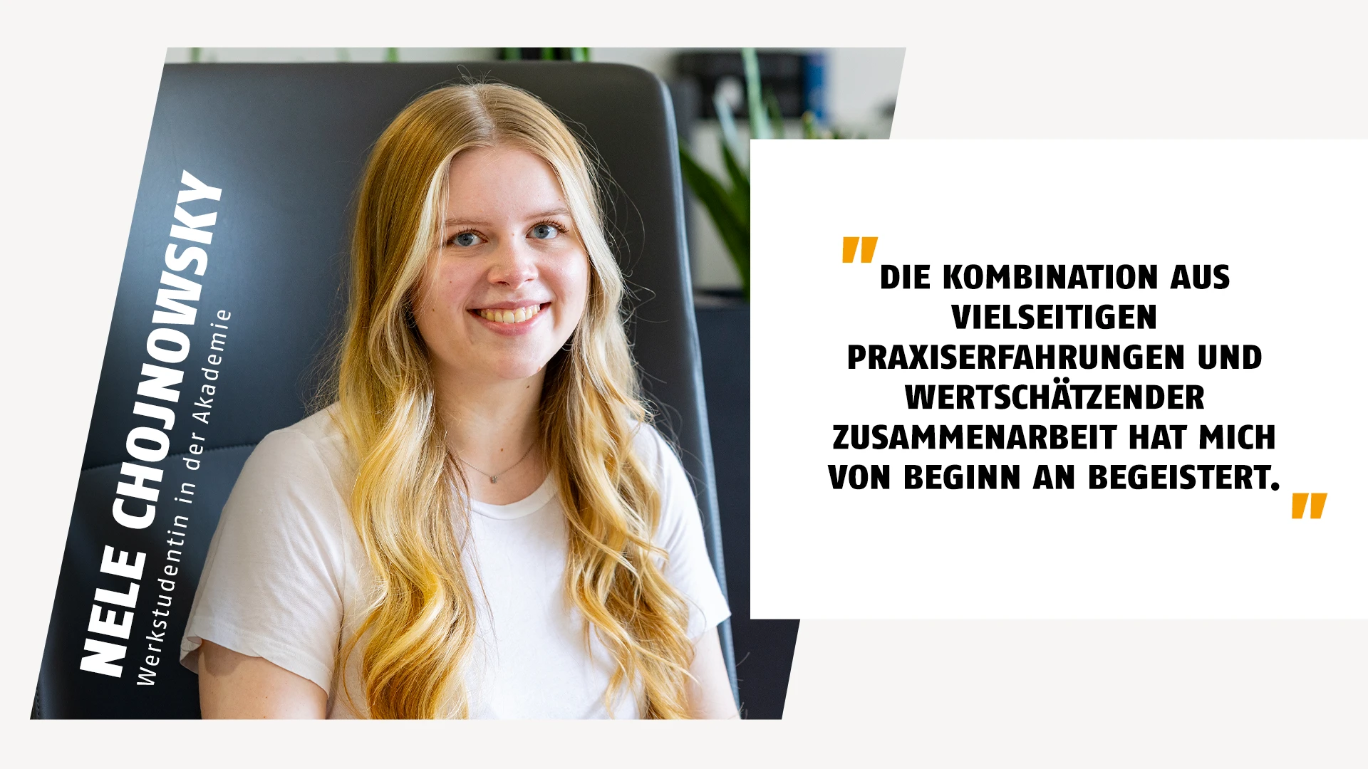 Portrait einer Werkstudentin der Akademie mit einem Zitat über den positiven Umgang in ihrer Abteilung © ABUS