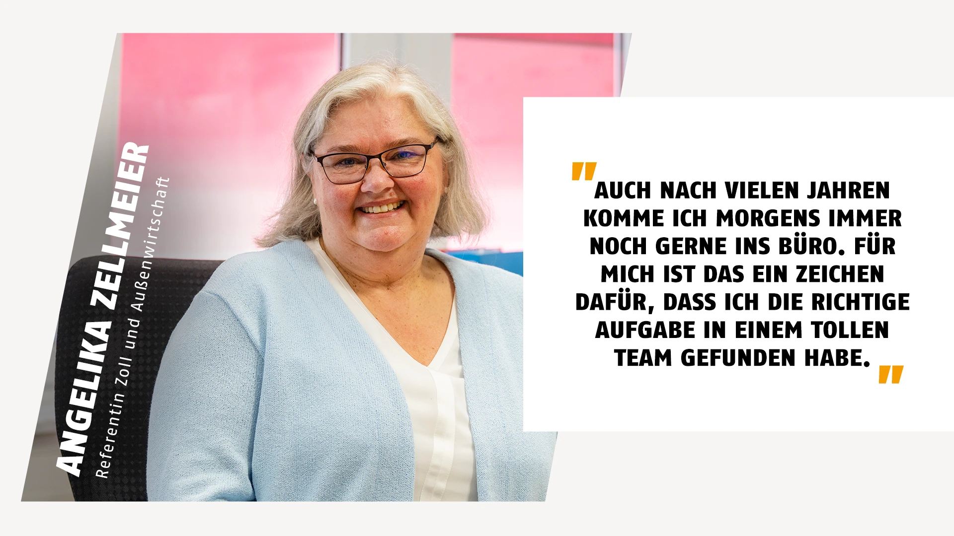 Portrait einer Referentin für Zoll im Außenwirtschaft mit Zitat über die Freude an ihrem Job © ABUS
