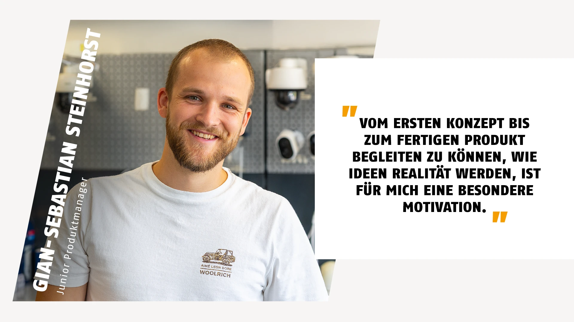Portrait eines Junior Produktmanager mit Zitat über seine Motivation im Job © ABUS