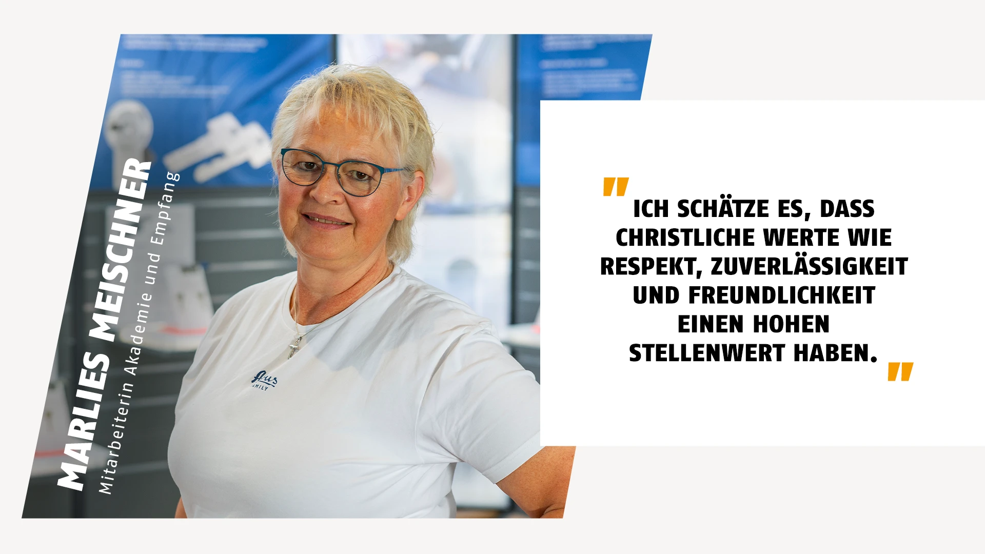 Portrait einer Mitarbeiterin aus der Akademie mit Zitat über die positiven Unternehmenswerte © ABUS