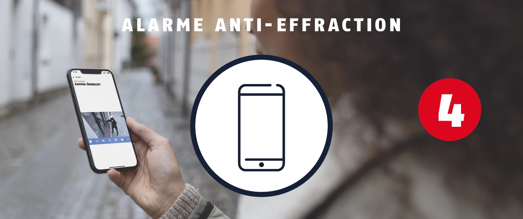 Notification push via l'application. Il est possible de s'adresser directement au cambrioleur.