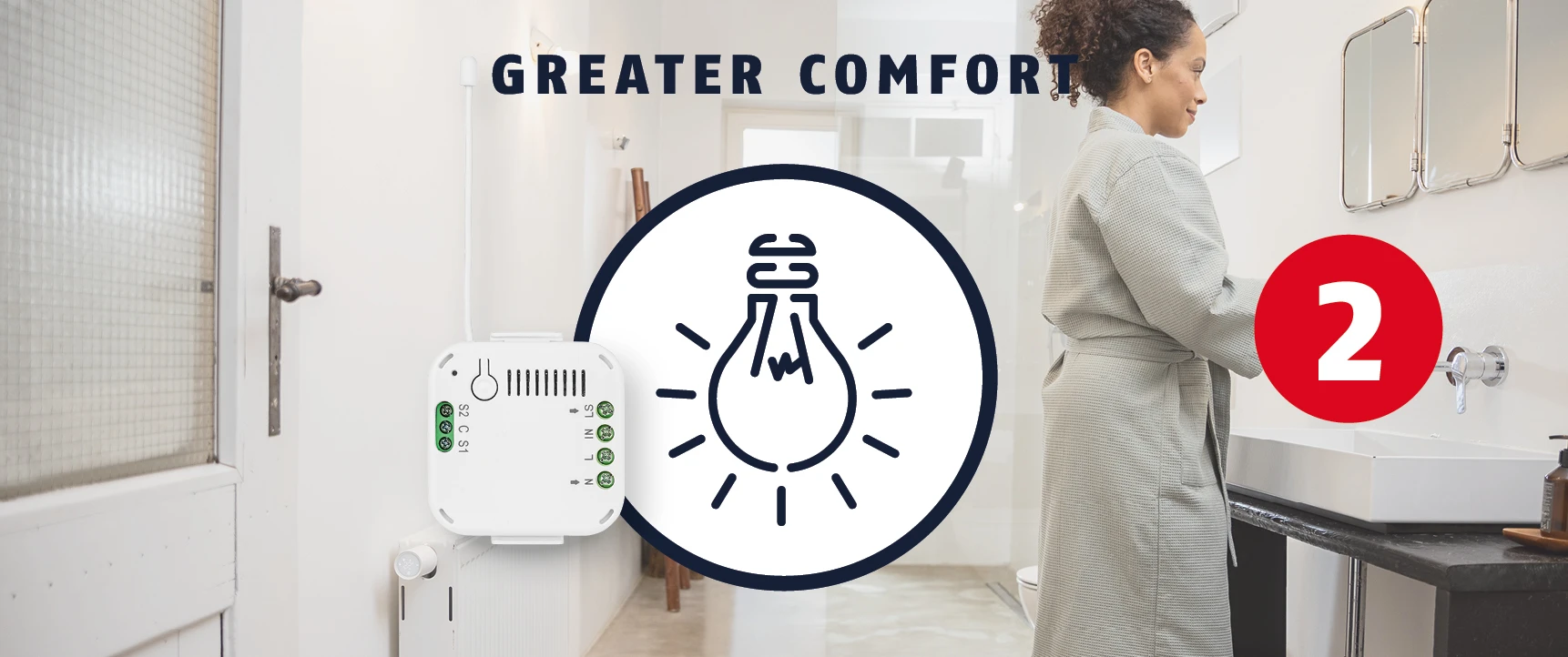 The heating in the bathroom heats the room to 24 degrees and switches off after 30 minutes....