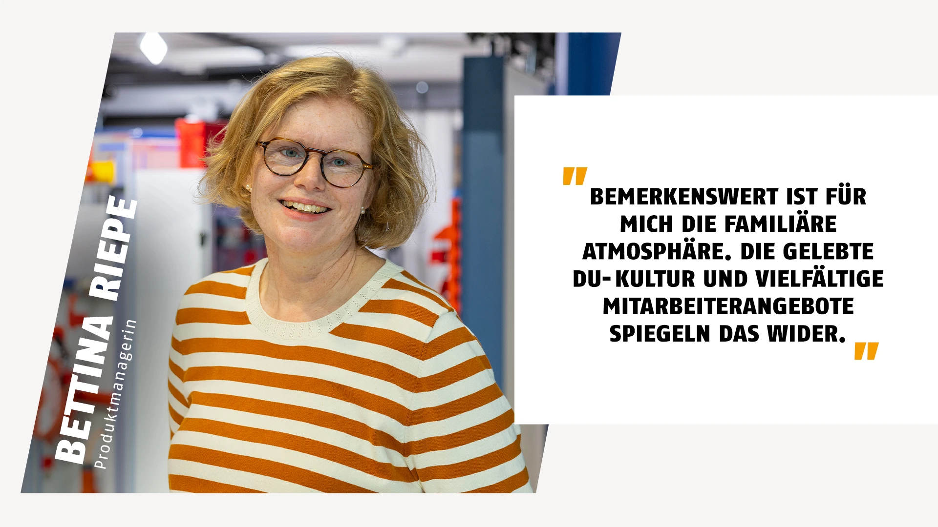 Portrait einer Produktmanagerin mit Zitat über die positive Teamatmosphäre © ABUS
