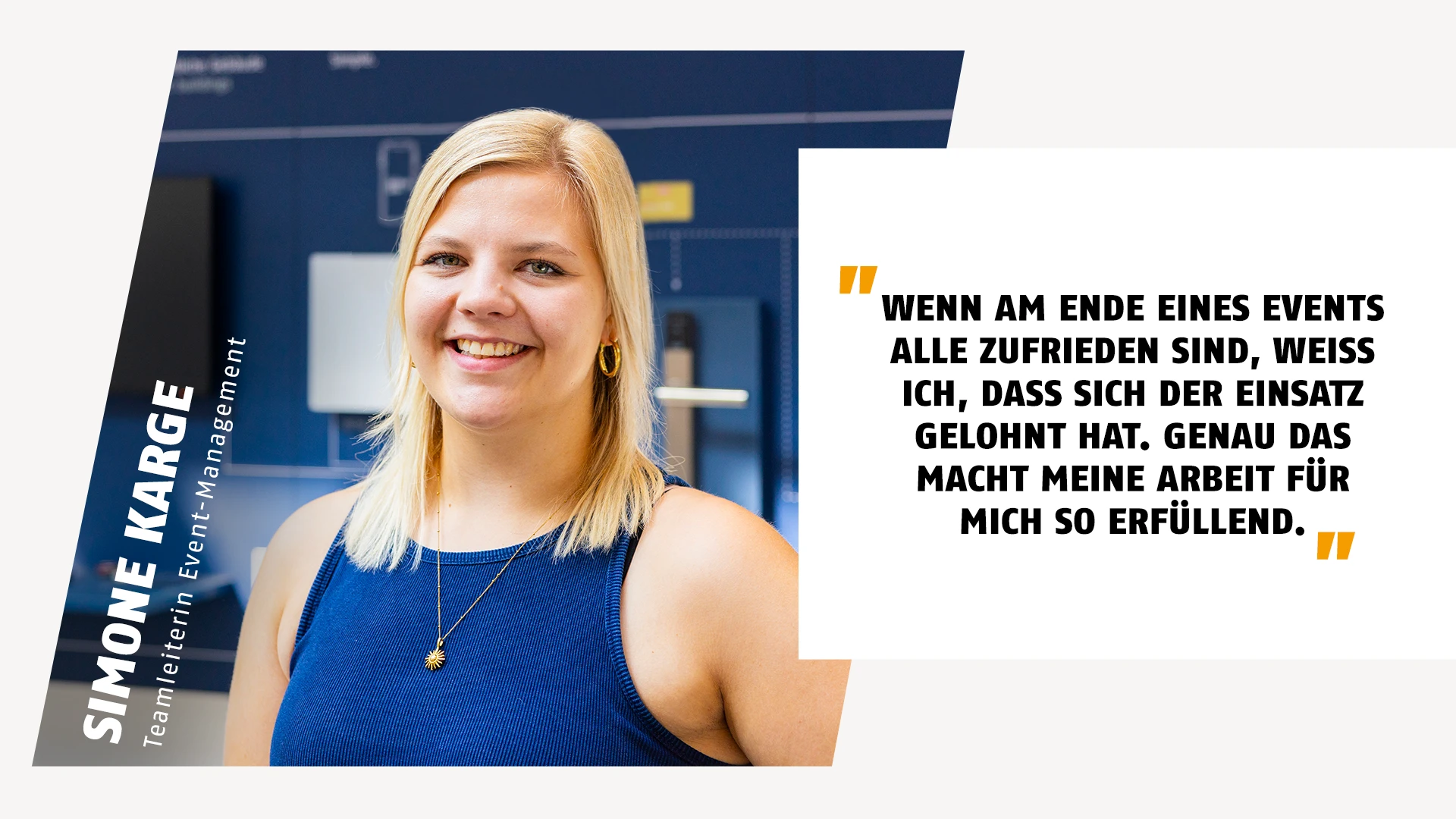 Portraitbild einer Teamleiterin im Event-Management mit einem Zitat über das positive Outcome im Job-Alltag © ABUS