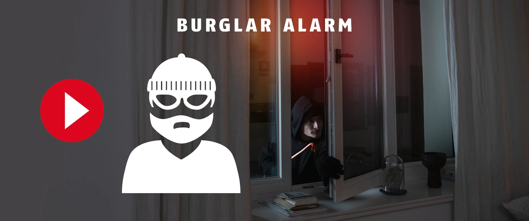 A burglar has pried open a window and is peering into the flat.