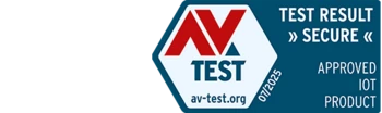 Sello de prueba AV: resultado de la prueba "seguro" aprobado producto IoT 07/2025 av-test.org