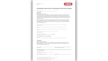 Anforderung einer Duplikat-Sicherungskarte über den Fachhändler ©ABUS