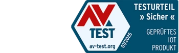 AV-Test Siegel: Testurteil "sicher" geprüftes IoT Produkt 07/2025 av-test.org