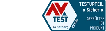 AV-Test Siegel: Testurteil "sicher" geprüftes IoT Produkt 07/2026 av-test.org