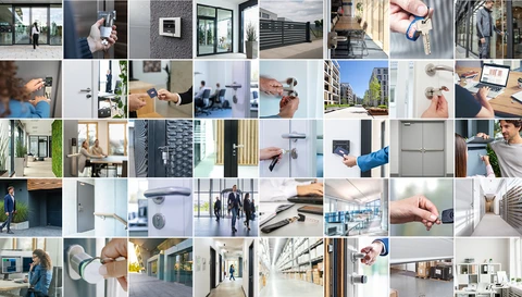 Collage aus Bildern zu den verschiedenen Bestandteilen einer Zutrittkontrolle