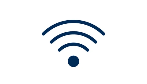 Symbol for wireless technology: a dot with quarter-circle lines radiating outwards and increasing in size.