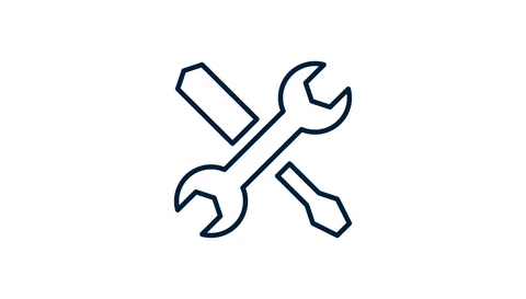Zeichnung von gekreuztem Schraubendreher und Schraubenschlüssel, Icon für technischen Support
