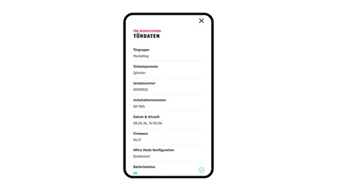 Anzeige der Türdaten in der TECTIQ Admin App. © ABUS