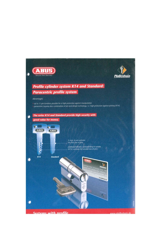 Oude brochure van een cilinderprofiel van Pfaffenheim © ABUS