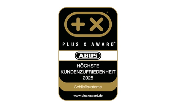 Auszeichnung Plus X Award ABUS 2025 auf schwarzem Grund
