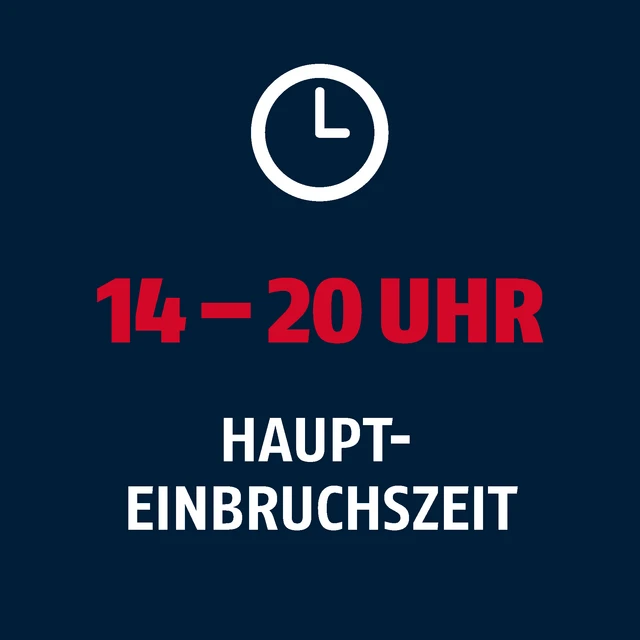 14–20 Uhr Haupteinbruchszeit mit Uhr-Symbol © Abus
