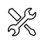 Zeichnung von gekreuztem Schraubendreher und Schraubenschlüssel, Icon für technischen Support