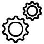Two gears of different sizes; the smaller one is on the right, above the larger one.