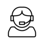 Strichzeichnung einer Person mit Headset; Icon für Kontakt