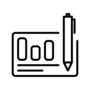 Strichzeichnung eines Kalenders und Kugelschreibers, Icon für Planung & Projektierung