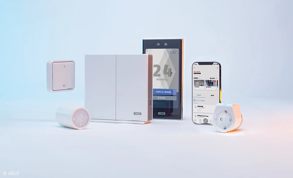 De componenten van het Comfion beveiligingssysteem worden aangevuld door een intuïtieve app. © ABUS