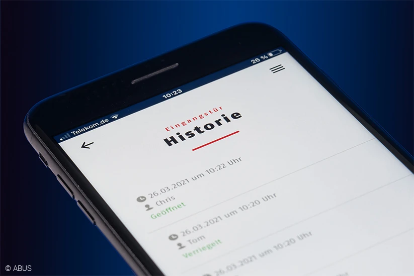 Wie zou toegang moeten hebben en wanneer? In de app kunt u in één oogopslag zien wie uw deur geopend of vergrendeld heeft en wanneer. © ABUS