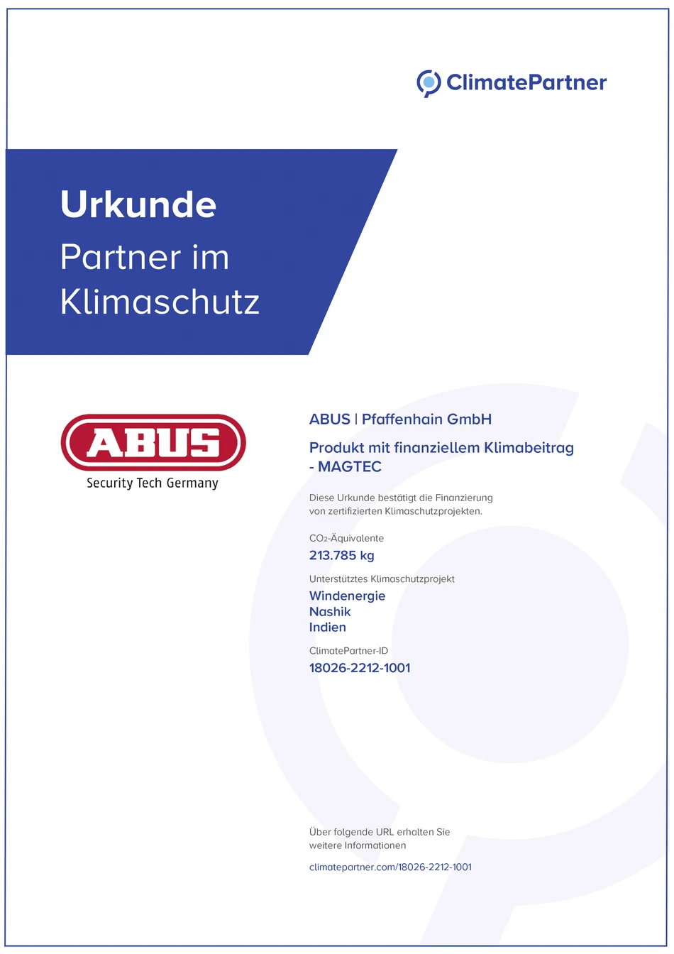 ABUS erh&auml;lt Urkunde f&uuml;r Klimabeitrag von Magtec &copy; ClimatePartner