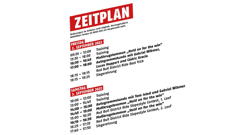 Zeitplan RBDR inkl. Events am ABUS Zelt &copy; ABUS