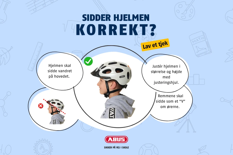 Det er vigtigt, at en cykelhjelm sidder vandret p&aring; hovedet  &copy; ABUS