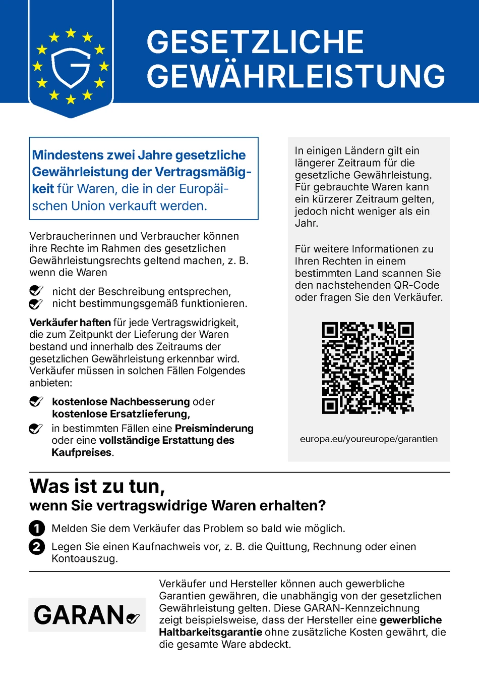 EU Hinweis zu Gew&auml;hrleistung