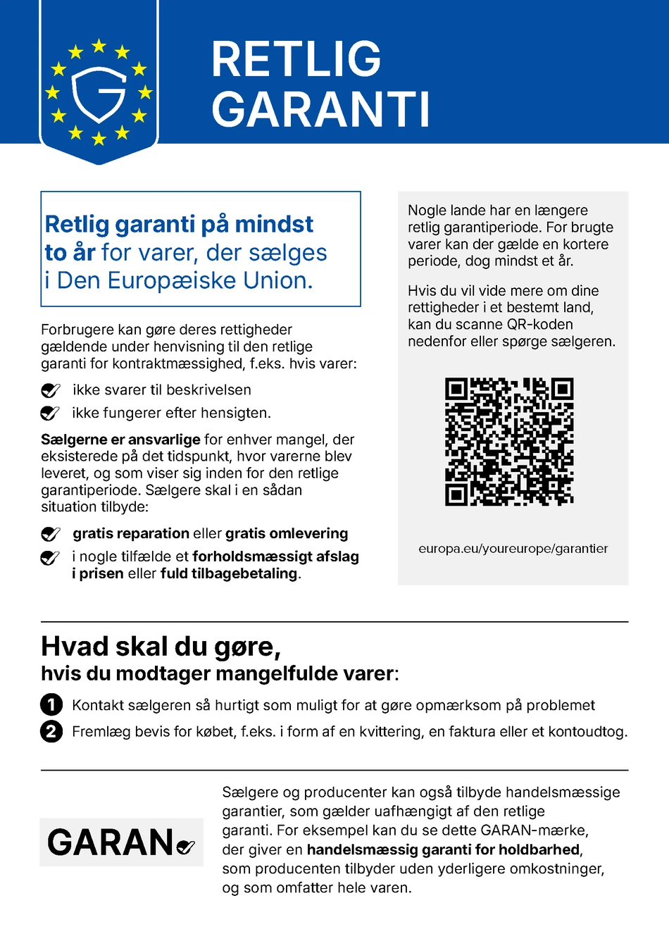 EU-oplysninger om reklamationsret