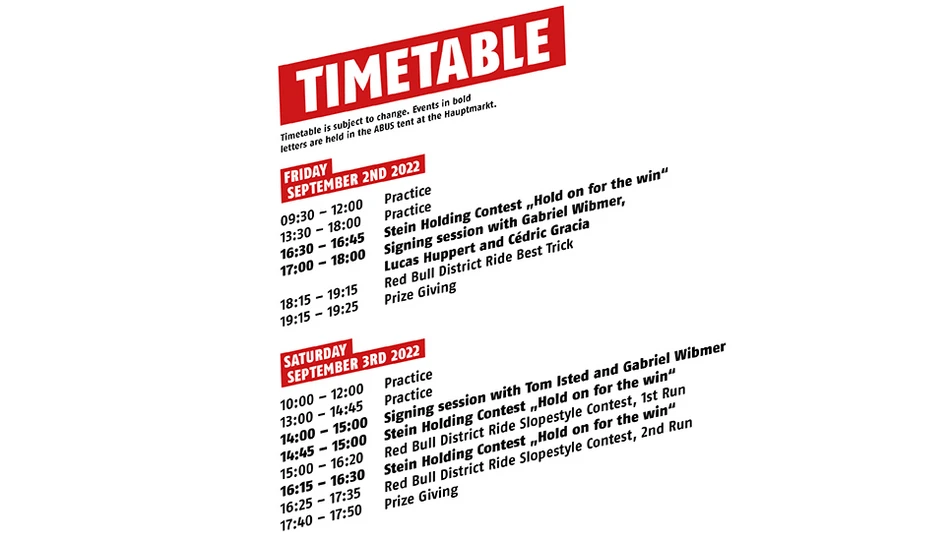 Timetable RBDR incl. events at the ABUS tent &copy; ABUS
