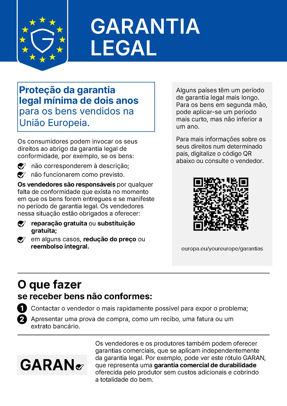 EU &ndash; Informa&ccedil;&otilde;es sobre a garantia legal