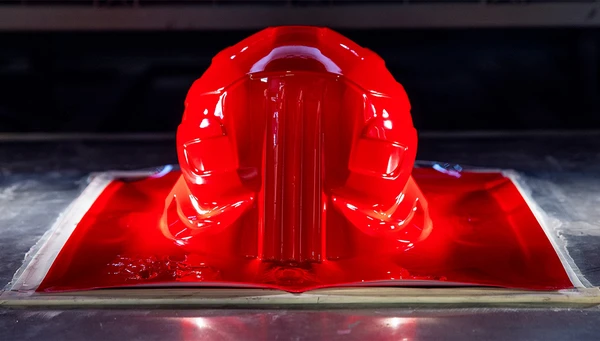 Helmproduktion; Au&szlig;enschale verschmelzt mit dem Hartschaum &copy; ABUS