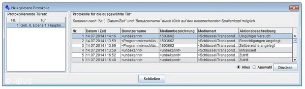 Sicherheitsbeschlag Protokolle auslesen &copy; ABUS
