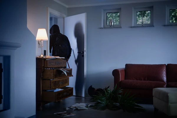 &Aacute;rny&eacute;k az &eacute;jszak&aacute;ban: egy maszkos bet&ouml;rő &uuml;gyesen oson a s&ouml;t&eacute;tben, szersz&aacute;mokkal a kez&eacute;ben, &eacute;s egy csipetnyi titokzatoss&aacute;ggal a levegőben &copy; ABUS