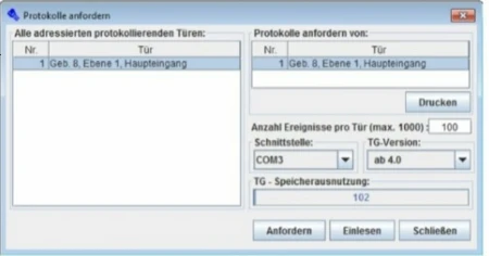 Protokolle anfordern zum Auslesen mittels Transferger&auml;t