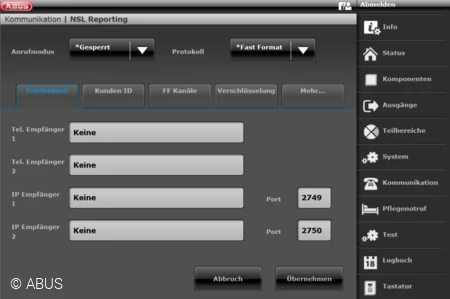 Konfiguration des NSL Reporting &copy; ABUS